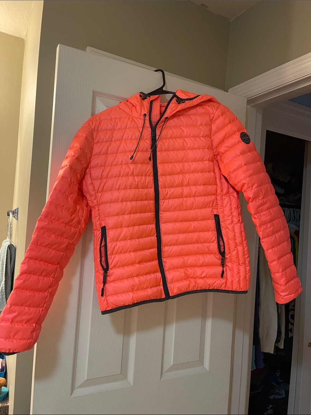 Superdry Neon Coral Hooded Puffer Jacket